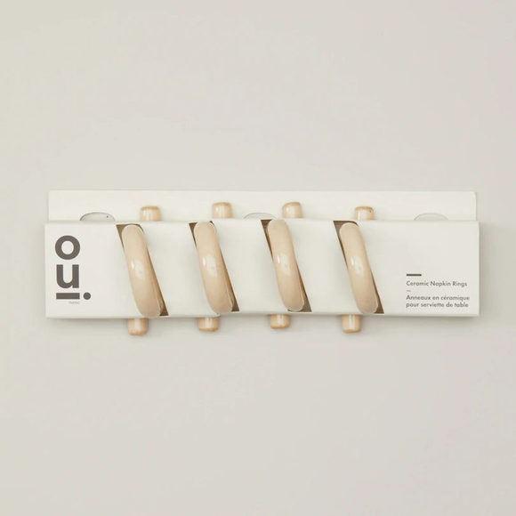 SET OF 4 STONEWARE LOOP NAPKIN RINGS, BISQUE - Picture 2 of 2